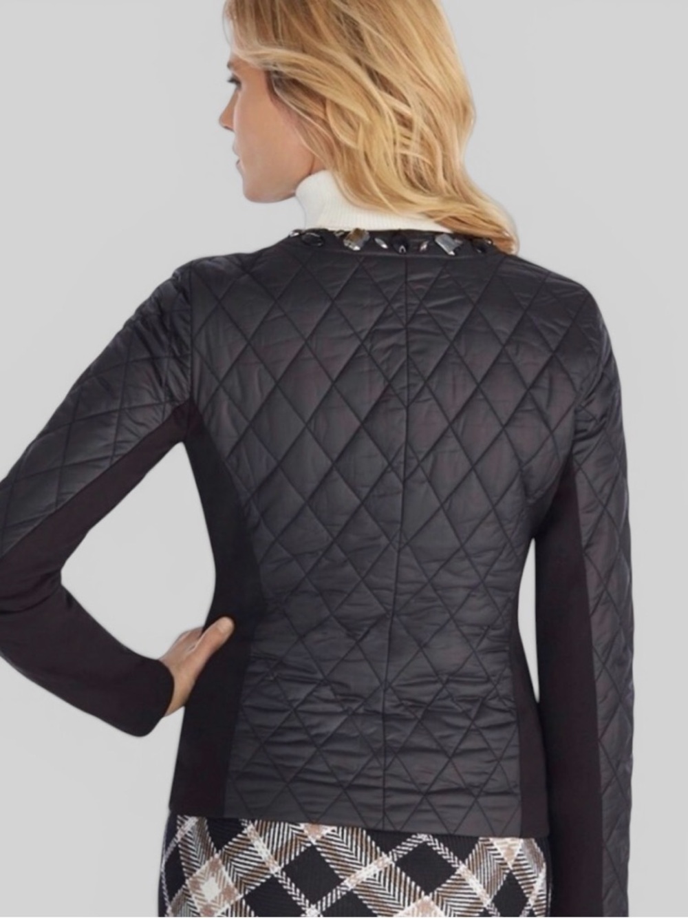 White House Black Market Black Quilted Embellished  Women's Jacket - Picture 4 of 7